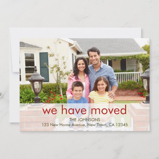 家族の写真私たちは名前と新しいアドレスを移動した 案内状 (正面)
