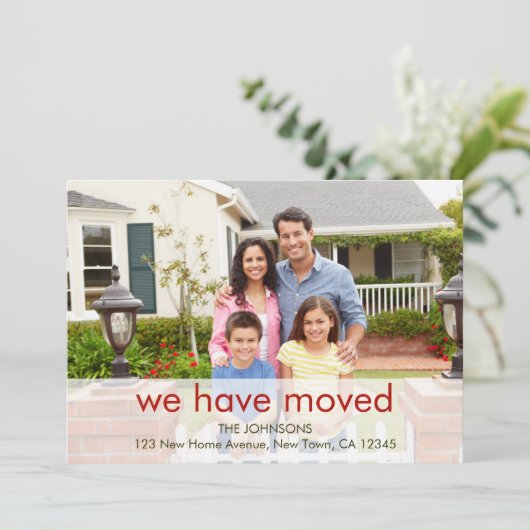 家族の写真私たちは名前と新しいアドレスを移動した 案内状 (スタンド正面)