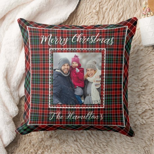 家族の写真素朴クリスマスプレイド クッション (ブランケット)