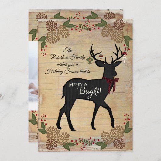 家族の写真素朴ファームハウスクリスマス シーズンカード (正面/裏面)