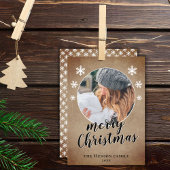 家族の写真素朴雪の結晶メリークリスマス シーズンカード