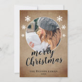 家族の写真素朴雪の結晶メリークリスマス シーズンカード (正面)