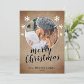 家族の写真素朴雪の結晶メリークリスマス シーズンカード (スタンド正面)