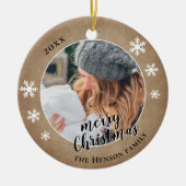 家族の写真素朴雪の結晶メリークリスマス セラミックオーナメント (正面)