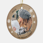 家族の写真素朴雪の結晶メリークリスマス セラミックオーナメント (左)