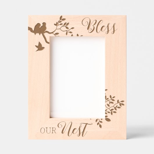 家族の写真賛美私たちの巣の鳥のシルエット レーザー彫刻フレーム (正面)