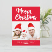 家族の写真赤と白名メリークリスマス シーズンカード (スタンド正面)