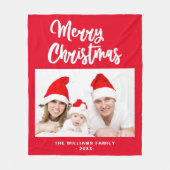 家族の写真赤と白名メリークリスマス フリースブランケット (正面)