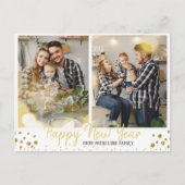 家族の写真金ゴールド紙吹雪新年 シーズンポストカード (正面)
