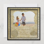 家族の写真金ゴールド金属製クリスマスホリデーカード シーズンカード (裏面)