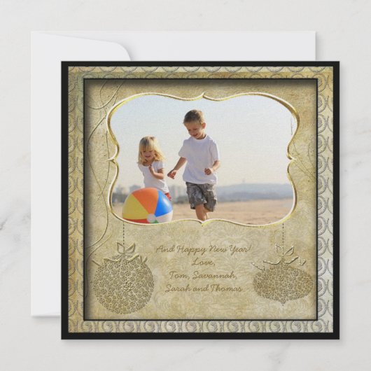 家族の写真金ゴールド金属製クリスマスホリデーカード シーズンカード (裏面)