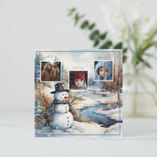 家族の写真雪だるまウィンターリバークリスマス シーズンカード (スタンド正面)
