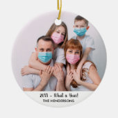 家族の写真2020年のおもしろいクリスマスツリー セラミックオーナメント (正面)