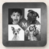 家族の写真4点 ブラック&ホワイト チョークボード モノグラム コースター (正面)