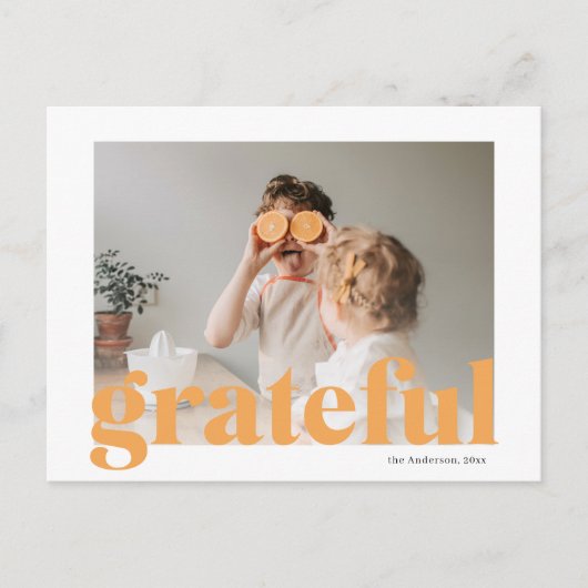 家族の写真 ハッピーサンクスギビングオレンジ ポストカード (正面)
