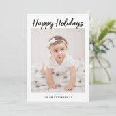 家族の写真 | ミニマルな台本ハッピーホリデー シーズンカード (スタンド正面)