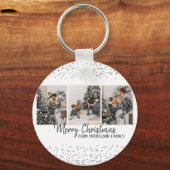 家族の写真 メリークリスマス シルバー コンフェッティ キーホルダー (正面)
