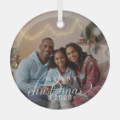 家族の写真 メリークリスマス モダンガラス ガラスオーナメント (正面)