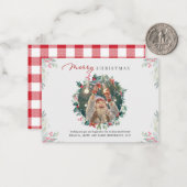 家族の写真 メリークリスマス 赤い実 プレイド ノートカード (正面/裏面インサイチュ)
