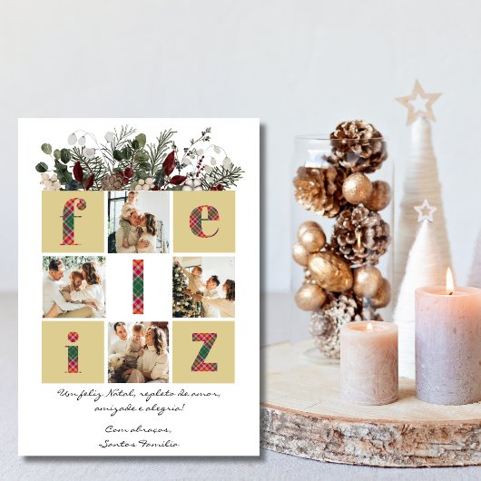 家族の写真、モダンフローラ、ポルトガル語のクリスマス シーズンカード