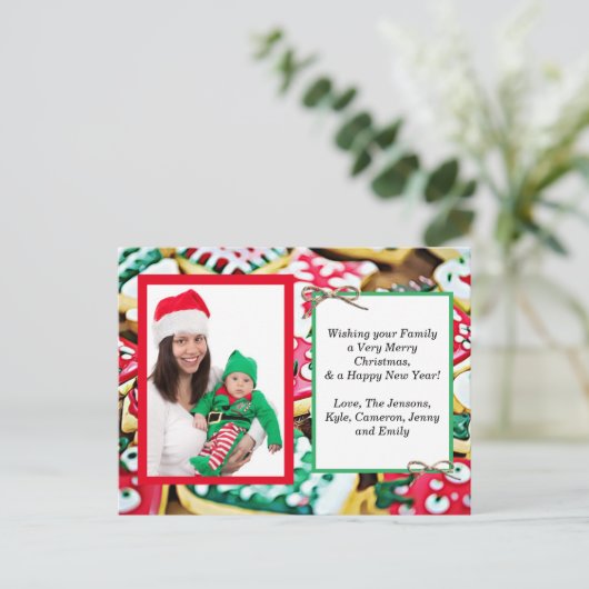 家族の写真+レシピカードクリスマスカード ポストカード (スタンド正面)