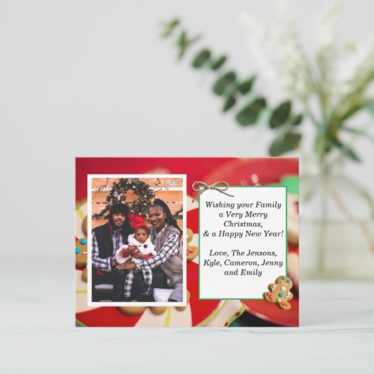 家族の写真+レシピカードクリスマスカード ポストカード (スタンド正面)