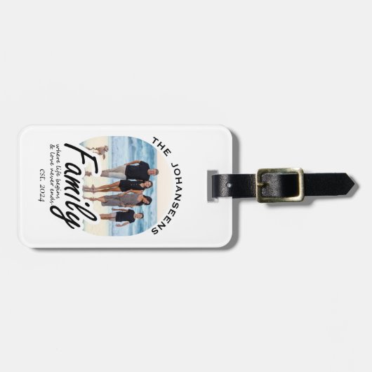 家族の写真 |名前をカスタムするシンプル白黒 ラゲッジタグ (正面横)