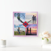 家族の写真📸👨 👩 👧 👦愛カラフルコラージュ スクエア壁時計 (ホーム)