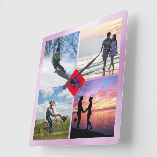 家族の写真‍📸👨 👩 👧 ‍ 👦‍愛カラフルコラージュ スクエア壁時計 (傾斜)