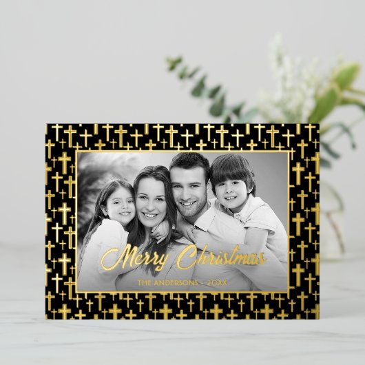 家族の写真 |画像を白黒に自動変換 箔シーズンカード (立ち正面)