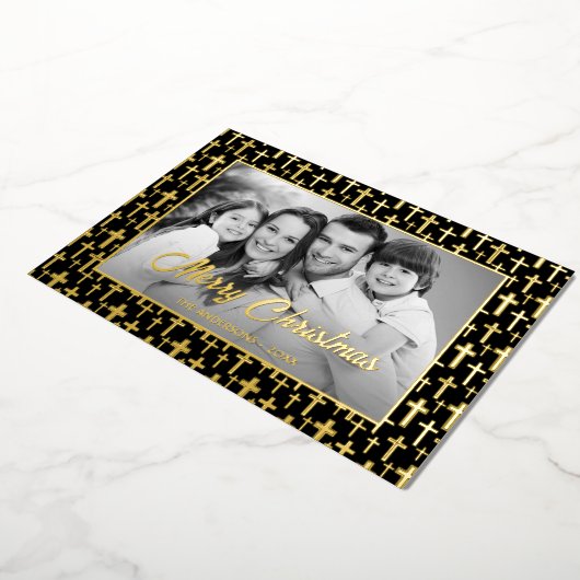 家族の写真 |画像を白黒に自動変換 箔シーズンカード (回転した状態)