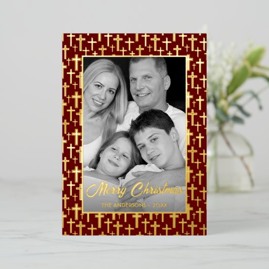 家族の写真 |画像を白黒に自動変換 箔シーズンカード (立ち正面)