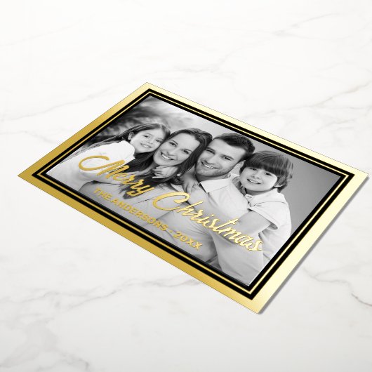 家族の写真 |画像を白黒に自動変換 箔シーズンカード (回転した状態)