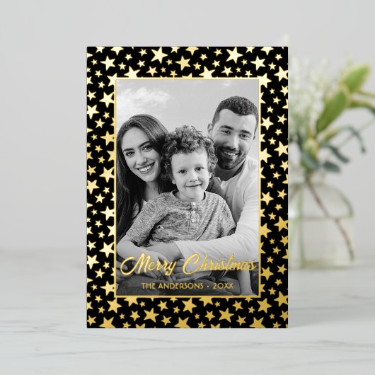 家族の写真 |画像を白黒に自動変換 箔シーズンカード (立ち正面)