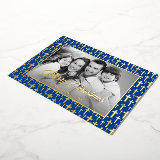 家族の写真 |画像を白黒に自動変換 箔シーズンカード (回転した状態)