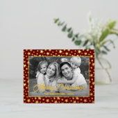 家族の写真 |画像を白黒に自動変換 箔シーズンポストカード (立ち正面)