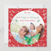 家族の写真aハッピー小さなホリデーグリーンレッド シーズンカード (正面)
