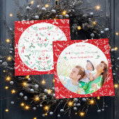 家族の写真aハッピー小さなホリデーグリーンレッド シーズンカード