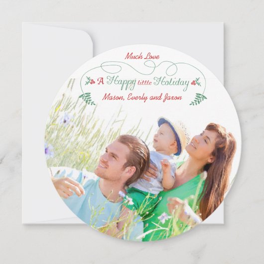 家族の写真aハッピー小さなホリデーグリーンレッド シーズンカード (正面)