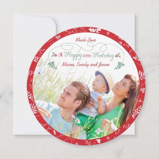 家族の写真aハッピー小さなホリデーグリーンレッド シーズンカード (正面)