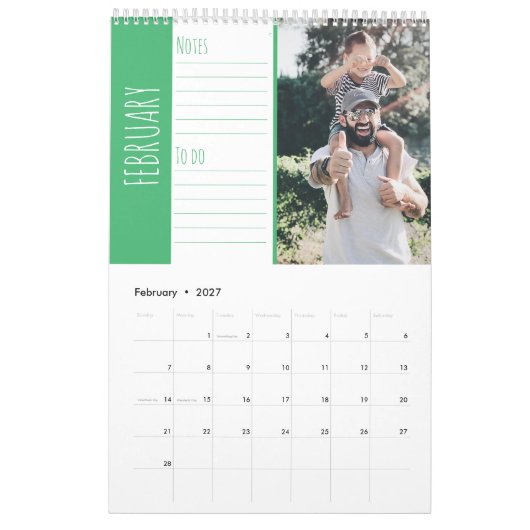 家族の写真Brightとおもしろいノートとto list カレンダー (2月 2027)