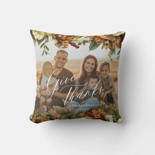 家族の写真Thanksgiving与え感謝してい秋フローラ クッション (正面)
