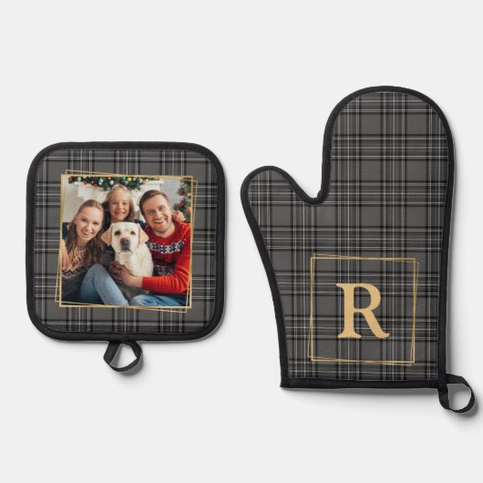 家族の冬のグレープレイドカスタムモノグラム&写真 鍋つかみ&鍋敷きセット (正面)