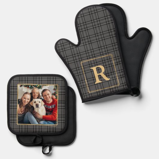 家族の冬のグレープレイドカスタムモノグラム&写真 鍋つかみ&鍋敷きセット (正面/裏面)