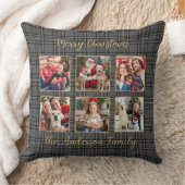家族の冬の格子灰色の金ゴールドカスタムフォトコラージュ クッション (ブランケット)