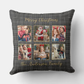 家族の冬の格子灰色の金ゴールドカスタムフォトコラージュ クッション (裏面)