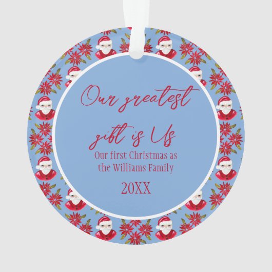 家族の初めてのクリスマス1 Photo Santa Poinsettia オーナメント (裏面)