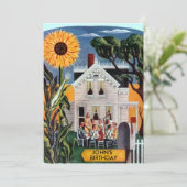 家族の友人が集まる田舎のひまわりの招待状 招待状 (スタンド正面)