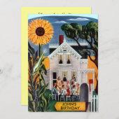 家族の友人が集まる田舎のひまわりの招待状 招待状 (正面/裏面)