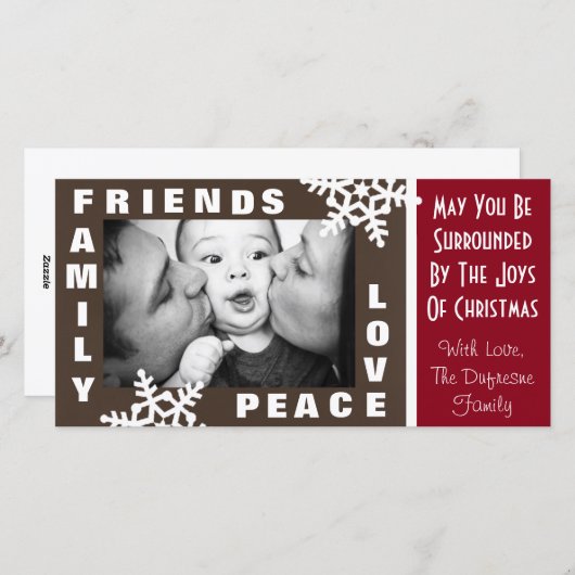 家族の友人の平和と愛のクリスマス シーズンカード (正面/裏面)